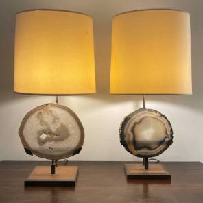 A Pair of Willy Daro, Agate & Brass Lamps